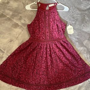Maroon lace skater dress